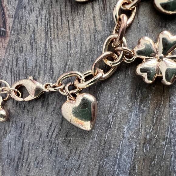 Gold tone charm adjustable charm bracelet- feather, lock, heart, star, moon - Picture 5 of 9